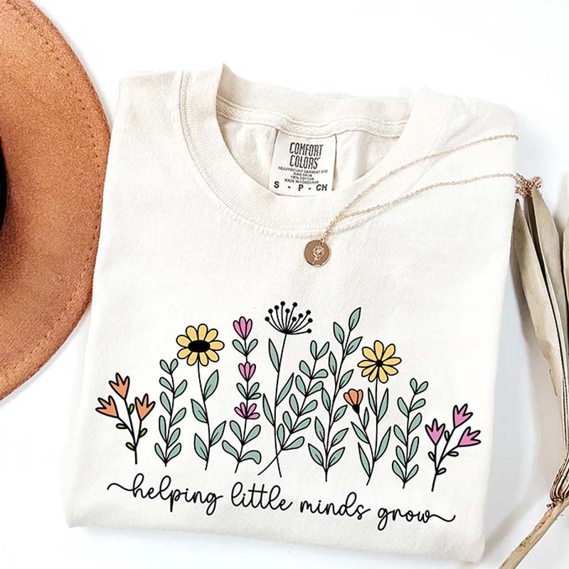 Helping Little Minds Grow Teacher Flower T-Shirt
