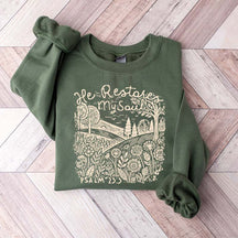 He Restores My Soul Psalm Floral Vintage Sweatshirt