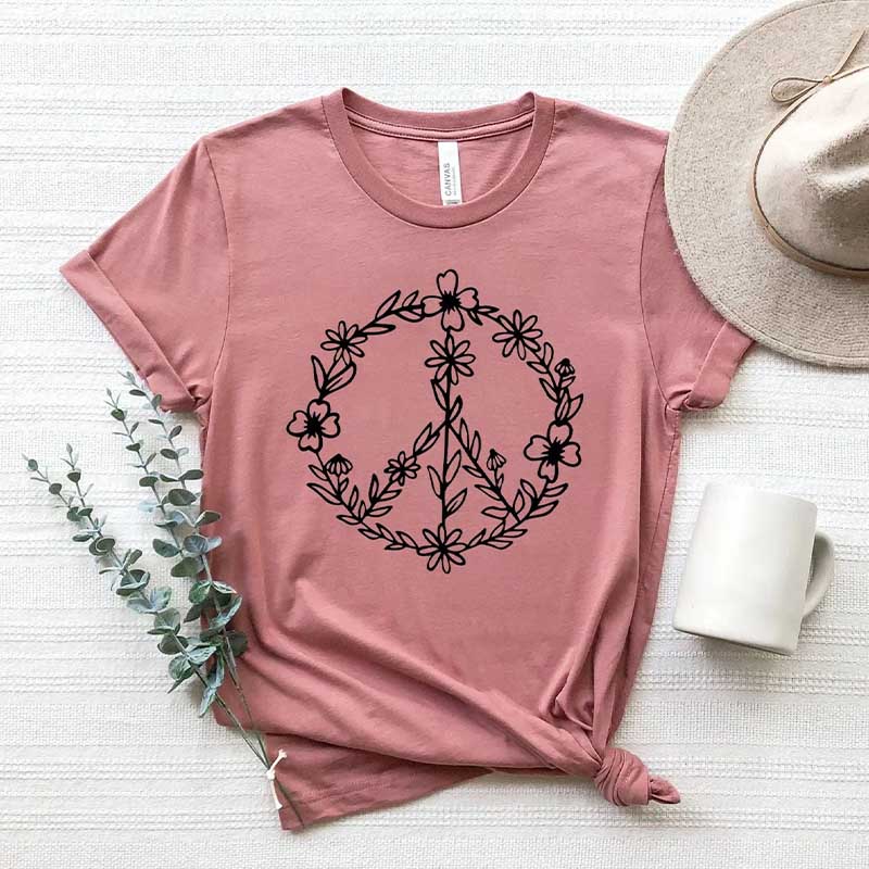 Peace Sign Graphic Floral T-Shirt