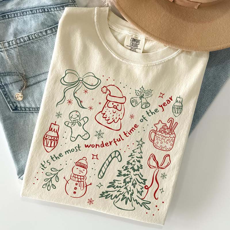 Christmas Bow Most Wonderful Time Holiday T-Shirt