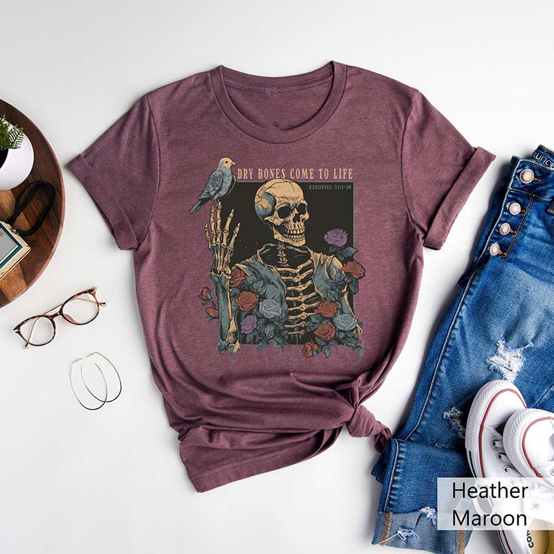 Dry Bones Come To Life Floral Skeleton T-Shirt