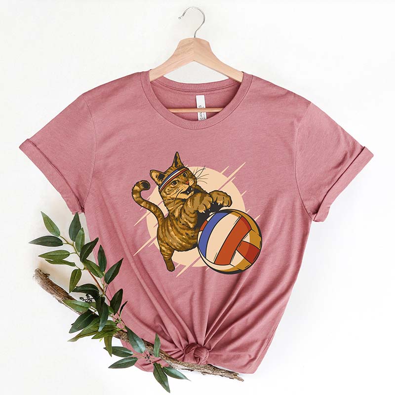 Volleyball Cat  Funny Animal Graphic T-Shirt