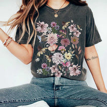Vintage Pressed Flowers Pink Botanical T-Shirt