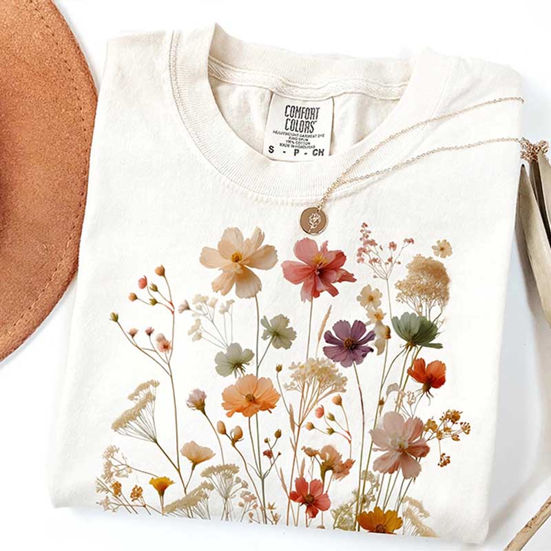 Vintage Boho Botanical Wildflowers Garden Lover T-Shirt