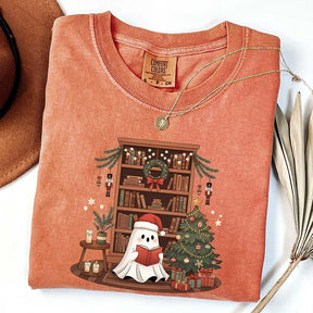 Comfort Colors Cute Ghost Reading Book Christmas T-Shirt