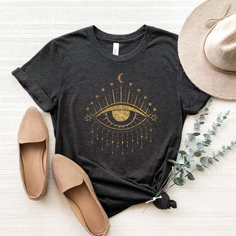 Golden Evil Eye  Moon Sun Meditation Printed T-Shirt