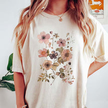 Retro Boho Botanical Pressed Flowers T-Shirt