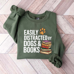 Retro Easily Distracted by Dogs and Books Sweatshirt