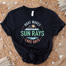 Boat Waves Sun Rays Lake Days Vacation T-Shirt