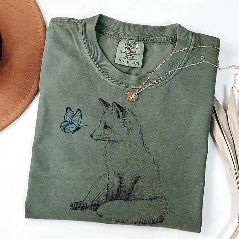 Fox and Butterfly Animal Nature T-Shirt