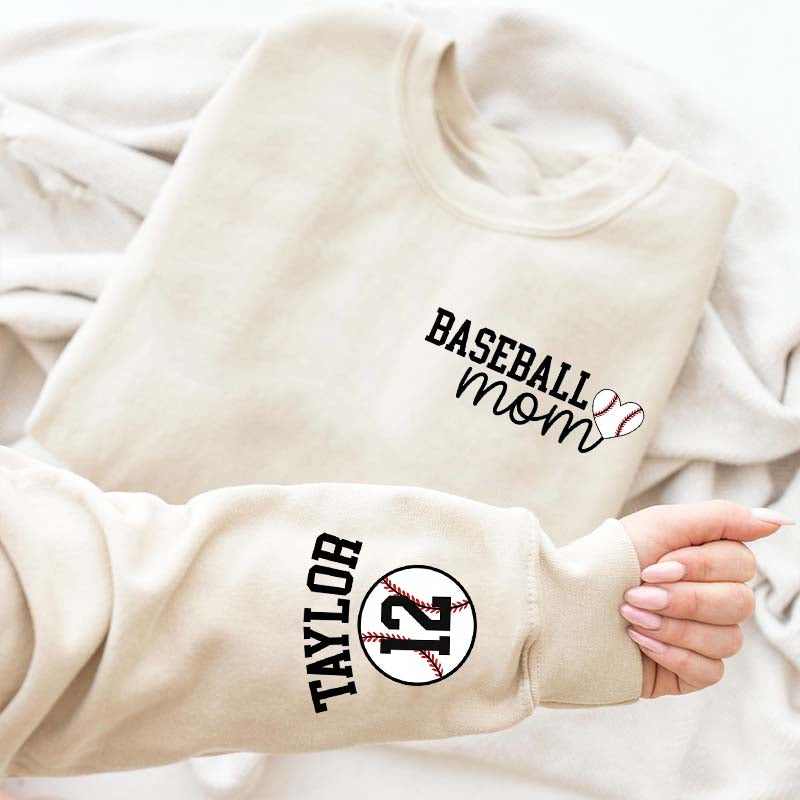 Personalize Baseball Mom Kids Name On Sleeve Sweatshirt