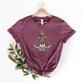 Skeletons Yoga Meditation Mushrooms And Flowers T-Shirt