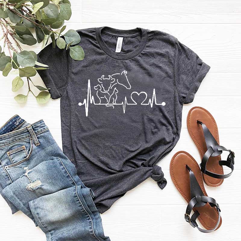 Heartbeat Animal  Horse Cow Dog Cat T-Shirt