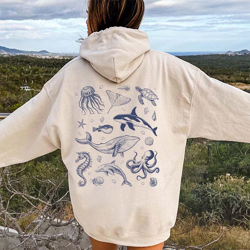 Sea Animal Print Back Hoodie