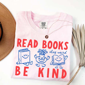 Read Books Be Kind Stay Weird Retro Doodle T-Shirt