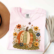 Faux Patchwork Floral Pumpkin T-Shirt