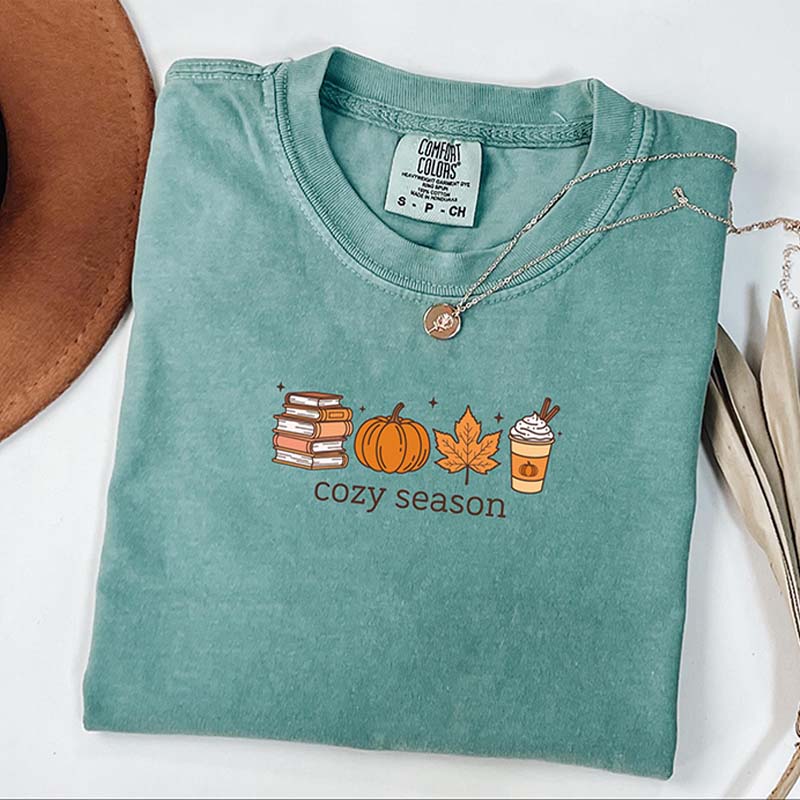Cozy Season Books Lover Fall Pumpkin T-Shirt