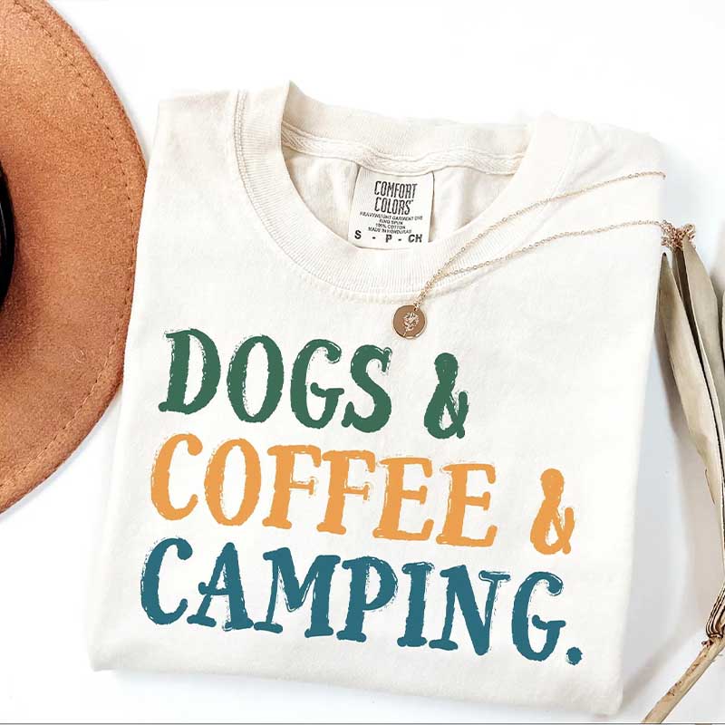 Dogs Coffee Camping Life T-Shirt