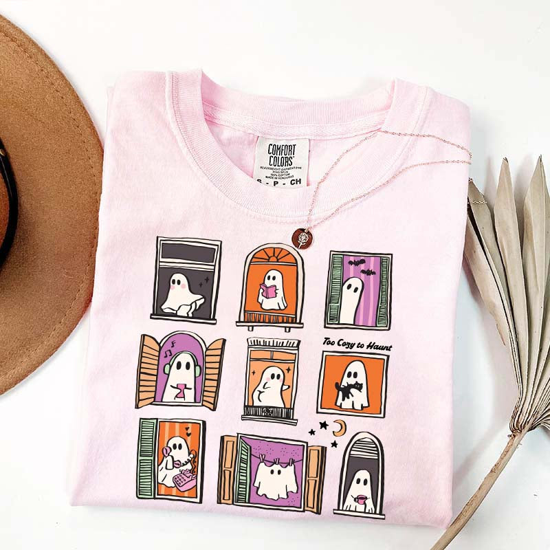 Too Cozy To Haunt Ghost Window T-Shirt