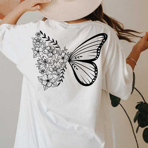 Floral butterfly crew neck comfortable T-shirt
