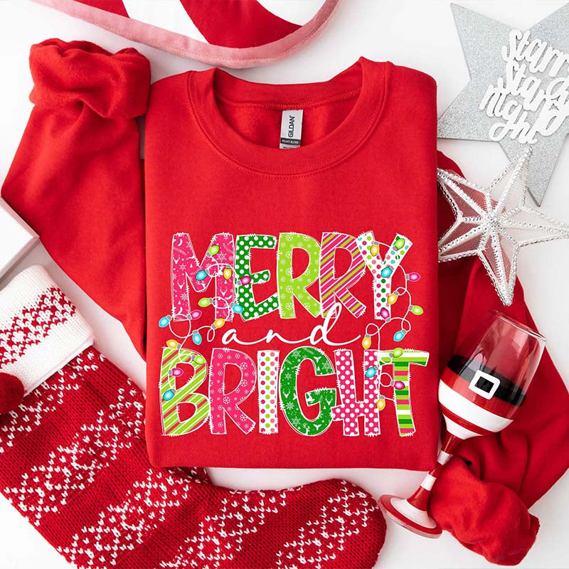 Merry and Bright Cute Family Christmas Sweatshirt