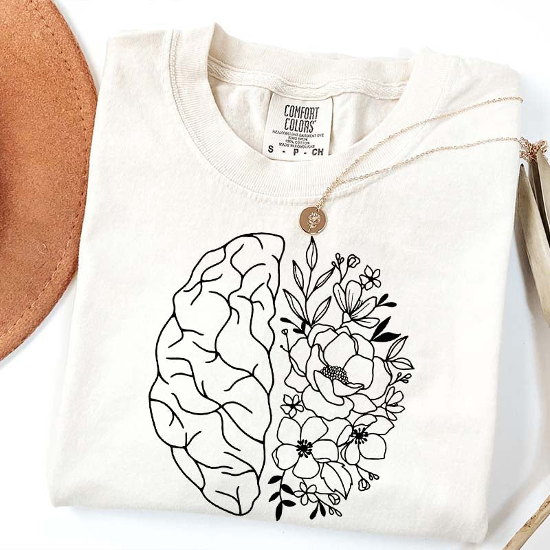 Mental Health Floral Brain Anatomy T-Shirt