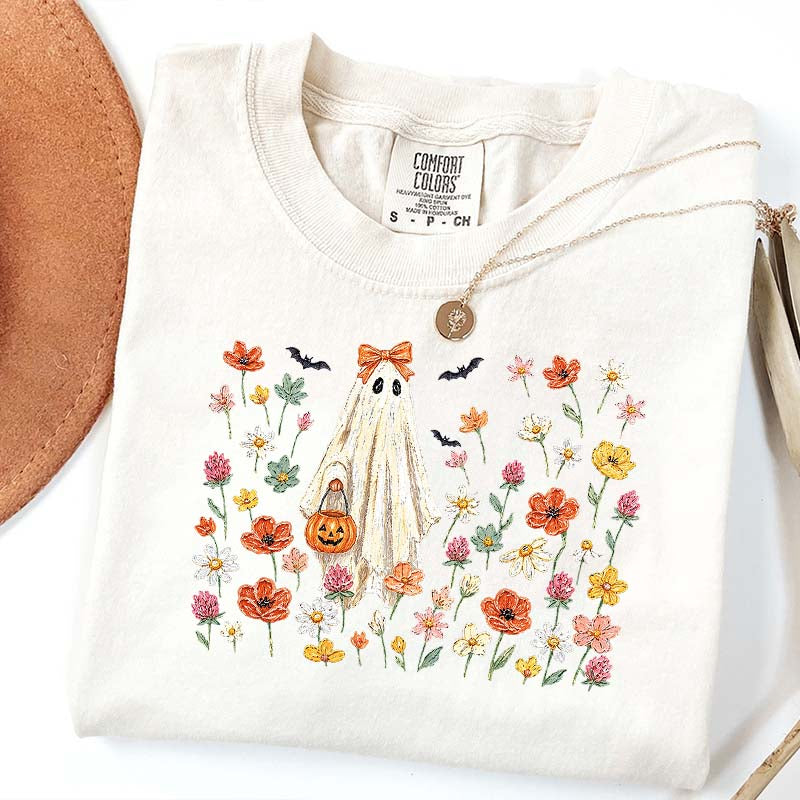 Coquette Floral Ghost Wildflowers Cute T-Shirt