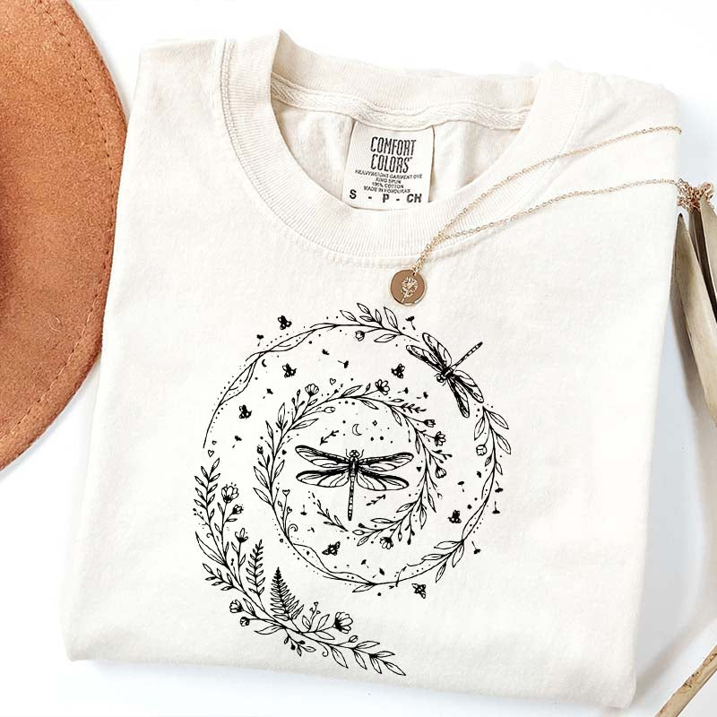 Cute Wildflowers Dragonfly Nature T-Shirt