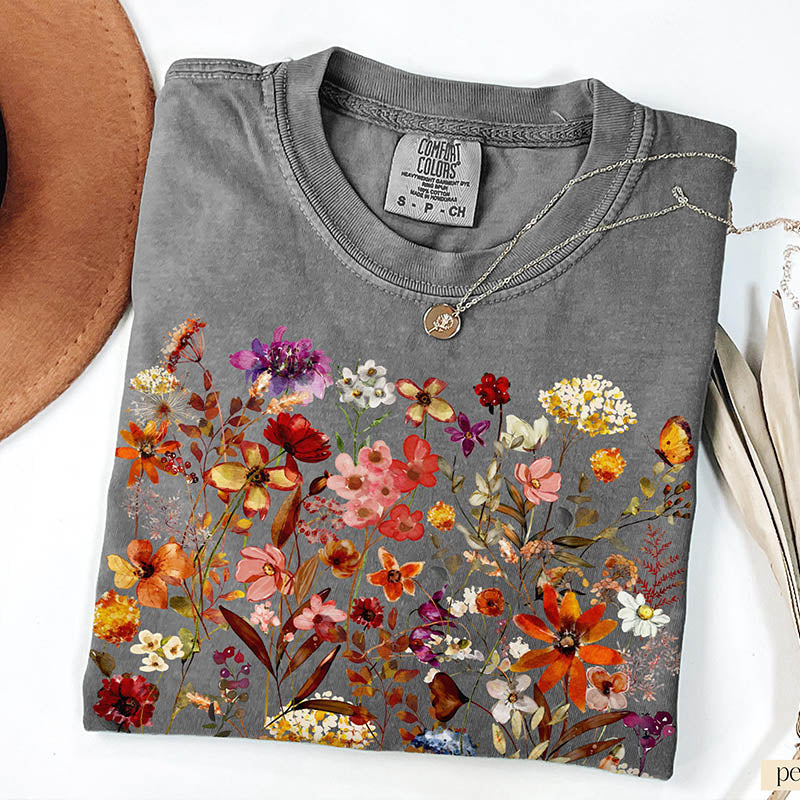 Vintage Pressed Flowers Market Boho Cottagecore T-Shirt