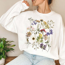 Purple Wildflowers Pressed Flower Sweatshirt