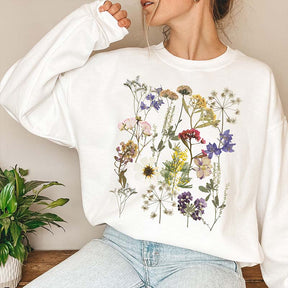 Purple Wildflowers Pressed Flower Sweatshirt