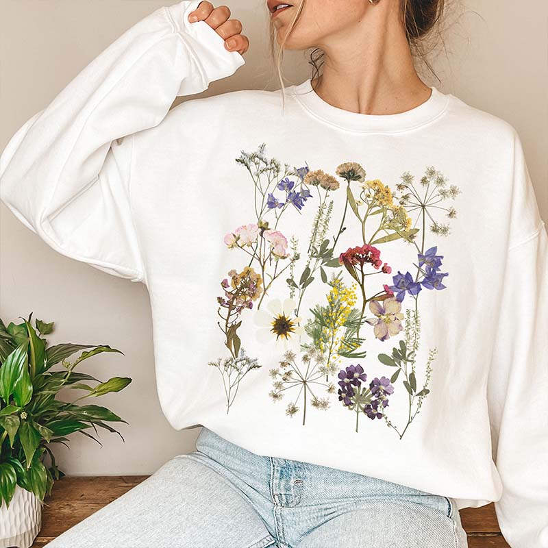 Purple Wildflowers Pressed Flower Sweatshirt