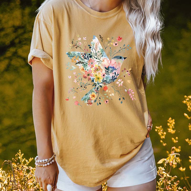 Boho Birdie Summer Flower T-Shirt