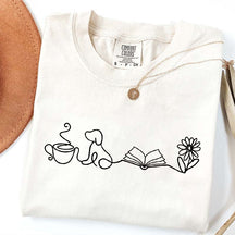 Doodle Books Coffee Dogs Flower T-Shirt