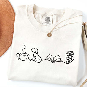 Doodle Books Coffee Dogs Flower T-Shirt