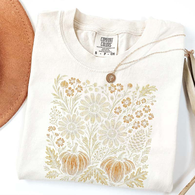 Comfort Colors Pumpkin Sunflower Floral Fall T-Shirt