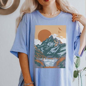 Retro Neutral Landscape Mountain and Sun T-Shirt