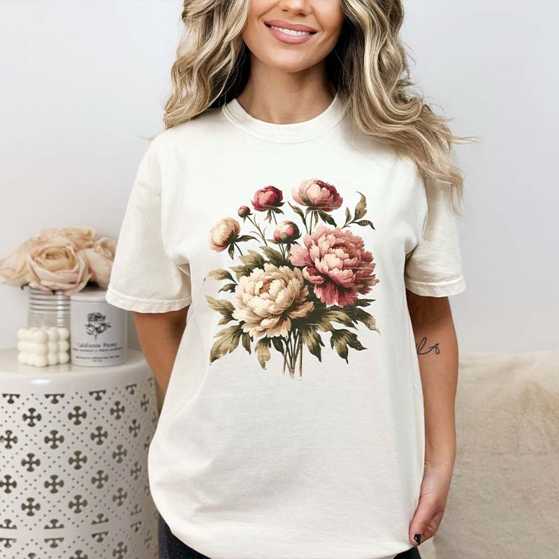 Boho Peonies Floral Botanical T-Shirt