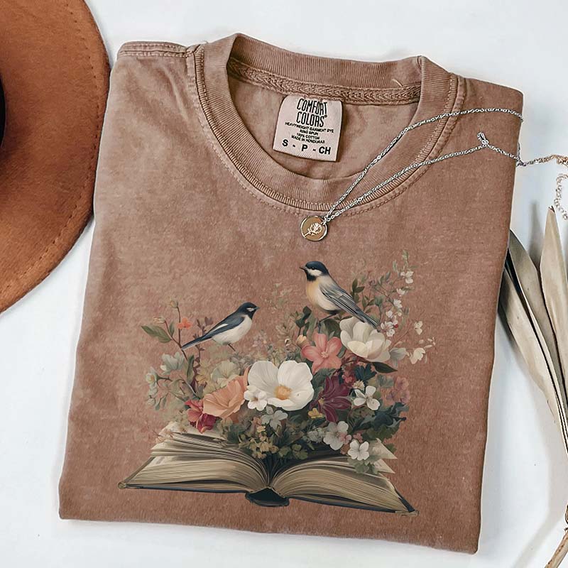 Minimalist Bookish Book Flowers T-Shirt