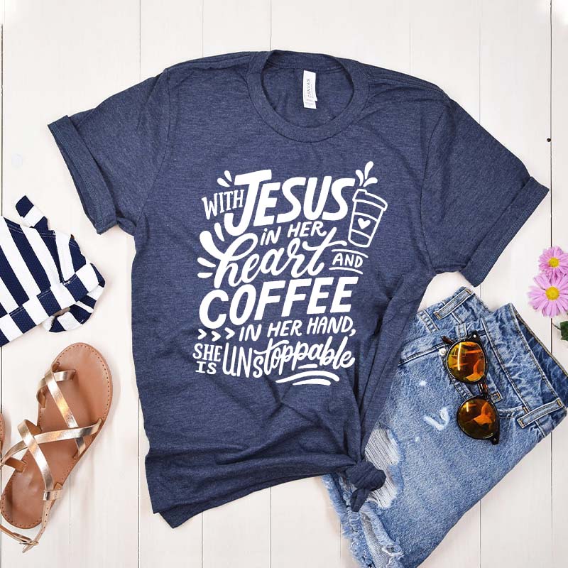 With Jesus In Her Heart And Coffee In Her Hand T-Shirt