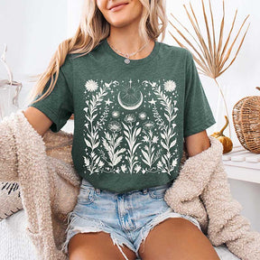Boho Floral Moon Summer Aesthetic T-Shirt