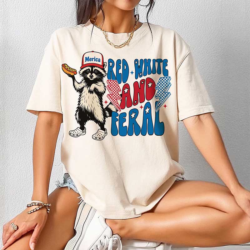 Red White And Feral Raccoon T-Shirt