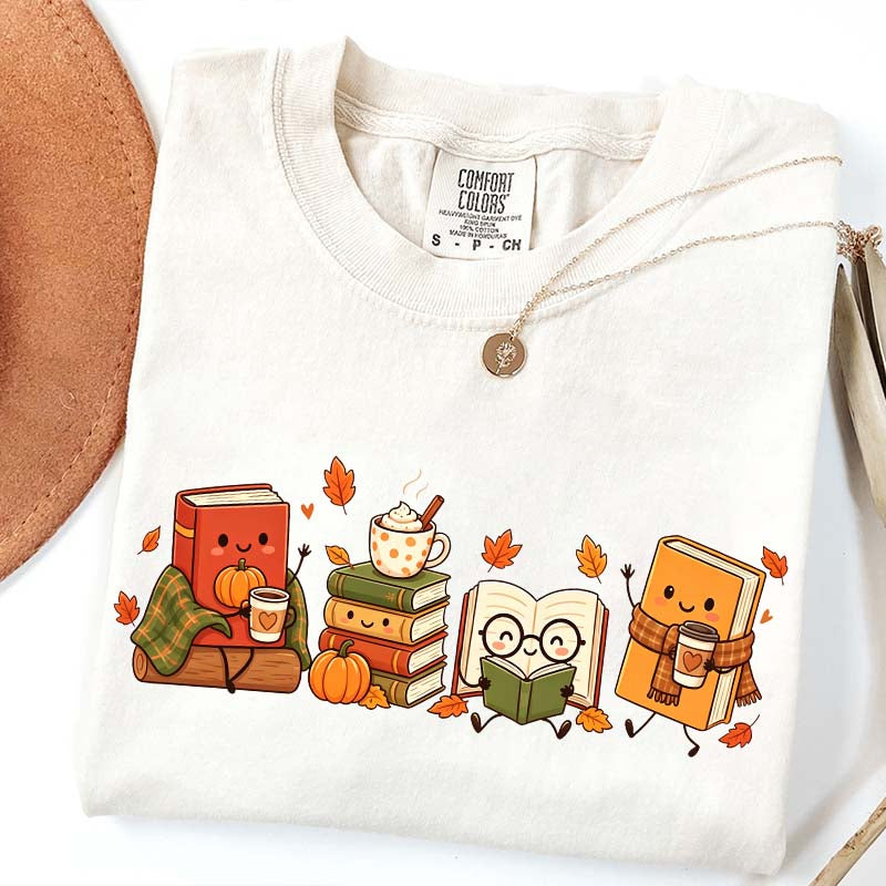 Cozy Book Lover Coffee Pumpkin T-Shirt
