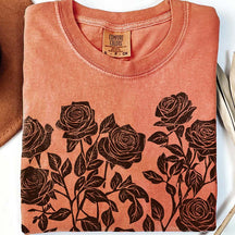 Vintage Linocut Flower Block Print Roses T-Shirt