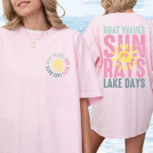 Retro Summer Boat Waves Sun Rays Lake Days T-Shirt