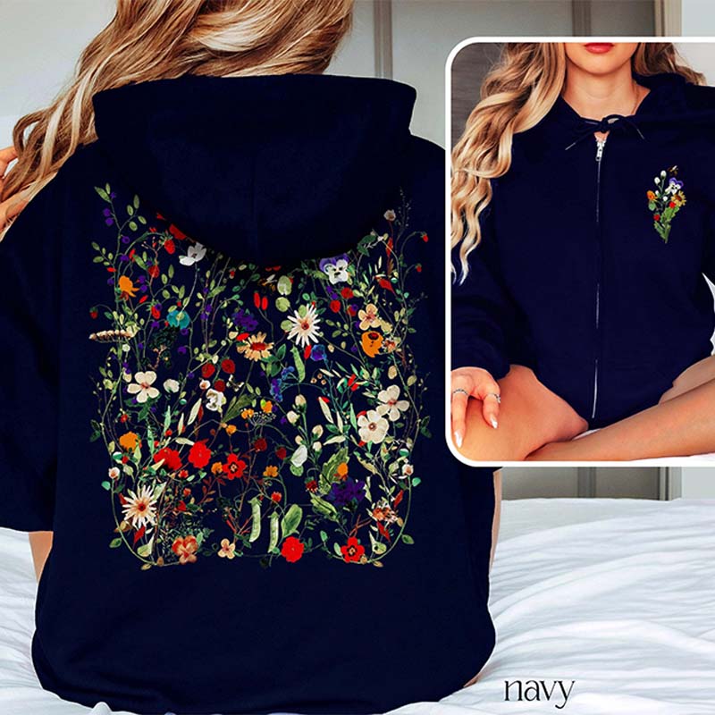 Pressed Flowers Zip Botanical Hoodie