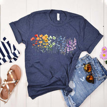 Watercolor Floral Design Rainbow T-Shirt