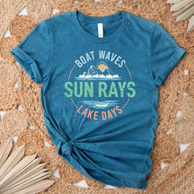 Boat Waves Sun Rays Lake Days Vacation T-Shirt