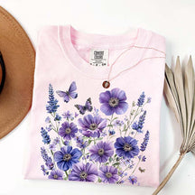 Lavender Floral Butterfly Garden T-Shirt