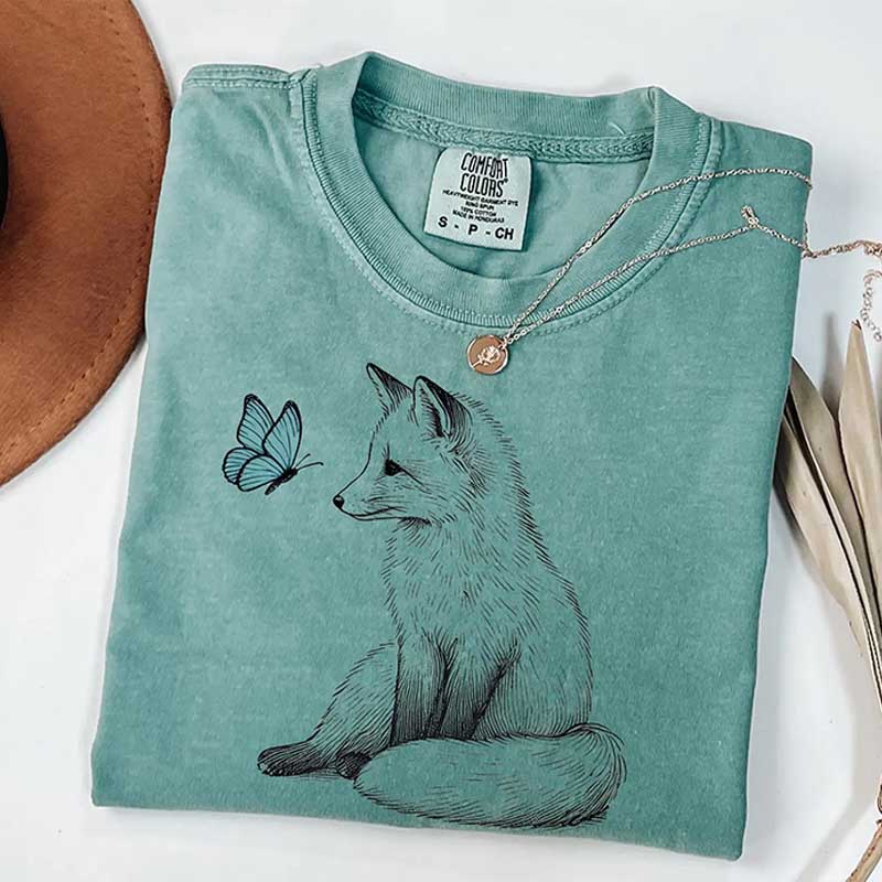 Fox and Butterfly Animal Nature T-Shirt